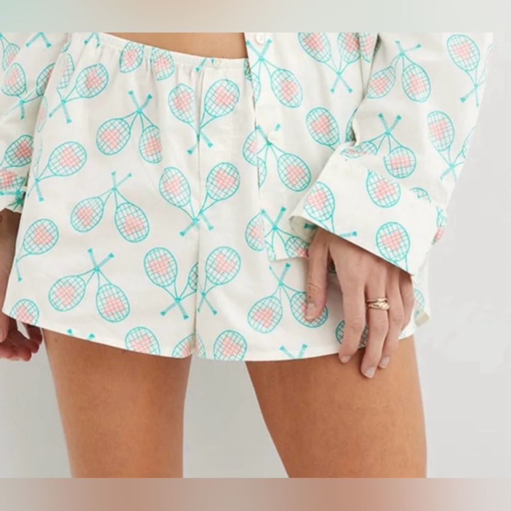 NWT Aerie Poplin Boxer-Tennis images  white background-PJ shorts lightweight M